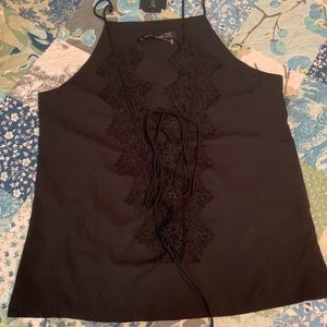Cute black lace up tank top